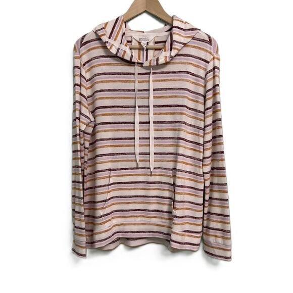 NWT Market & Spruce Pullover Hoodie Multi Color Stripes Long Sleeve Top-Large - Picture 1 of 10